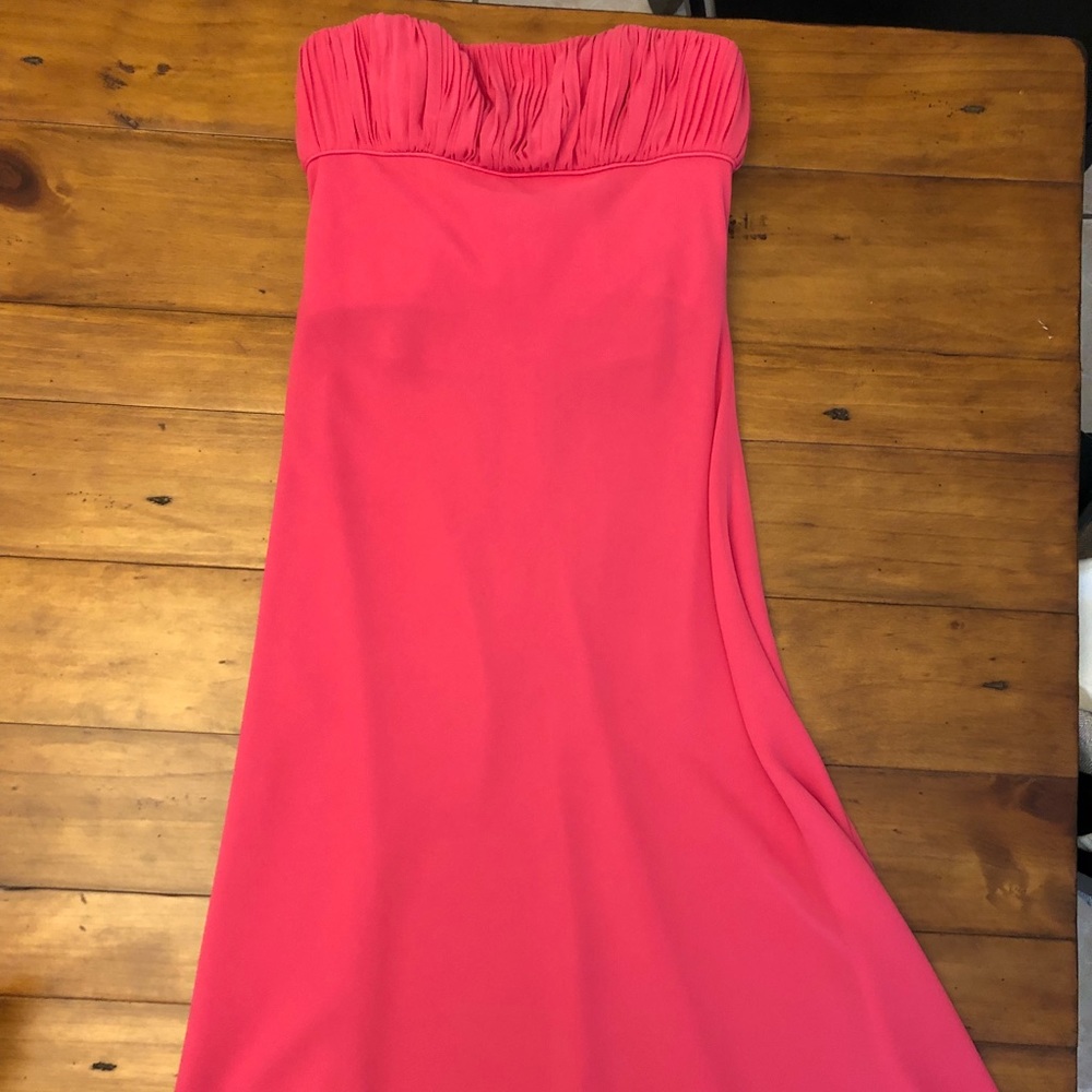 Amsale bright pink strapless dress
